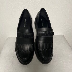 Marc Fisher Black Leather Fringe Loafers